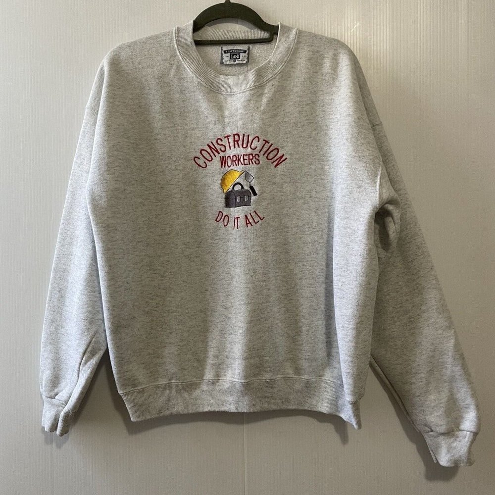VTG Lee “Construction Workers Do It All”Heavyweight Gray Sweater Pullover XL USA